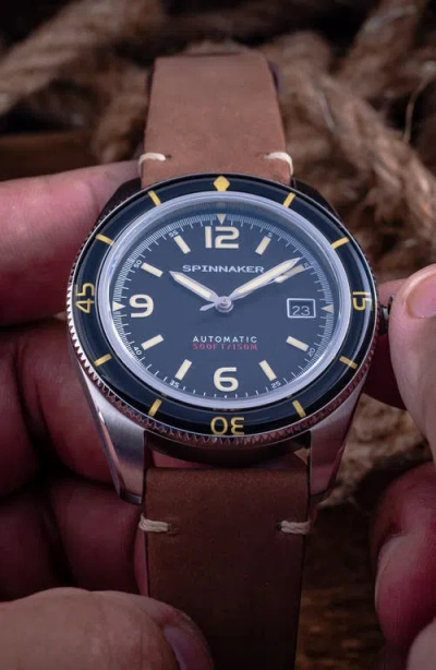 Spinnaker Fleuss Automatic Leather Strap Watch, 43mm In Brown