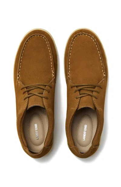 Lands' End Moc Toe Suede Lace Up Sneakers In Tuscan Brown