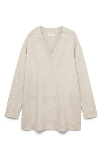 Mango V-neck Knit Sweater Beige In Neutral