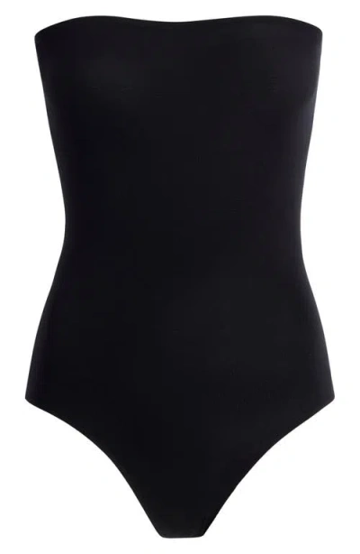 Commando Ballet Strapless Microfiber Thong Bodysuit In Black