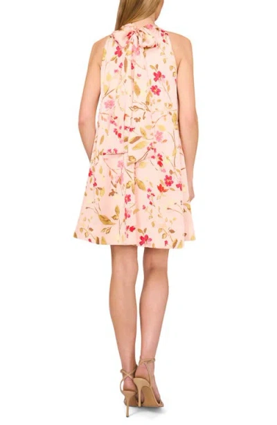 Cece Floral Bow Back Sleeveless Minidress In Sugar Peach