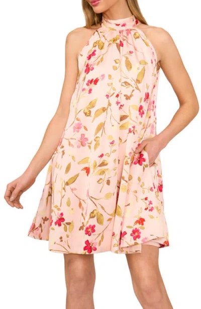 Cece Floral Bow Back Sleeveless Minidress In Sugar Peach
