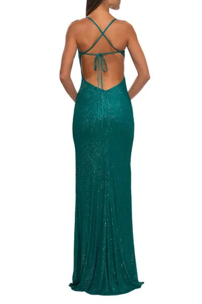 La Femme Line Sequin Stretch Prom Dress With Defined Cups In Emerald