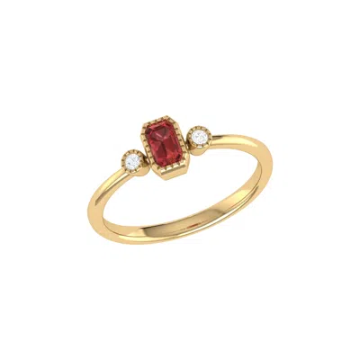 Luvmyjewelry Emerald Cut Garnet & Diamond Birthstone Ring In 14k Gold In Yellow