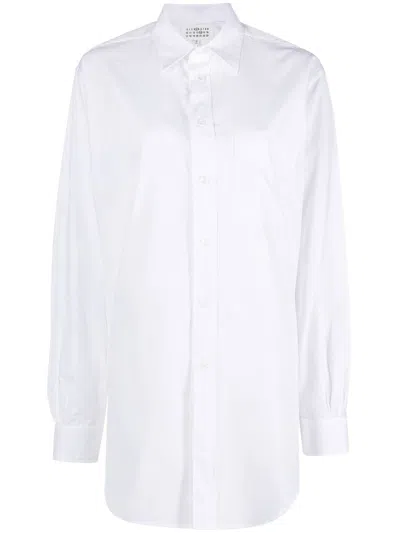 Maison Margiela Oversize Cotton Poplin Long Shirt In White