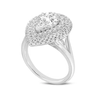 Luvmyjewelry Anisa 14k White Gold Pear Lab Grown Diamond Halo Engagement Ring In Silver