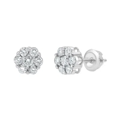 Luvmyjewelry Blossom 14k White Gold Flower Cluster Diamond Unisex Earrings - 0.49 Ct In Silver