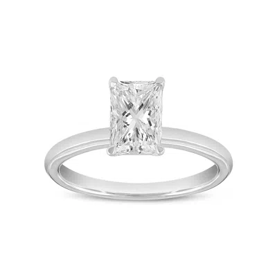 Luvmyjewelry Eman 14k White Gold Radiant Cut Lab Grown Diamond Hidden Halo Engagement Ring In Silver
