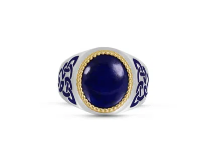 Luvmyjewelry Lapis Lazuli Sterling Silver Men Signet Ring With Enamel In Blue