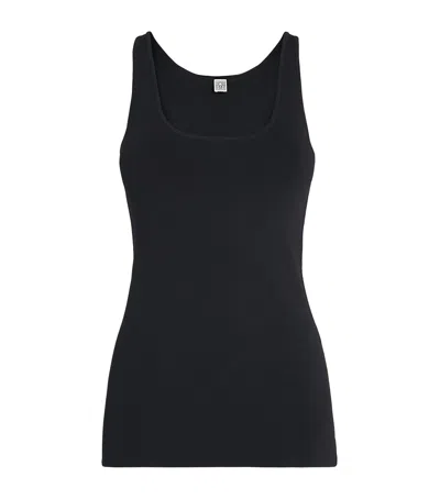 Totême Rib Knit Cotton Tank Top In Black