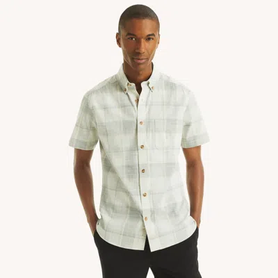Nautica Mens Plaid Short-sleeve Shirt In White