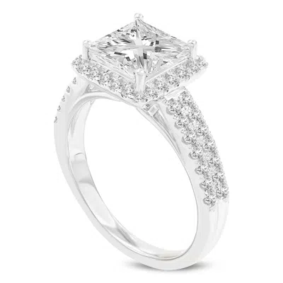 Luvmyjewelry Violeta 14k White Gold Princess Cut Lab Grown Diamond Halo Engagement Ring In Silver