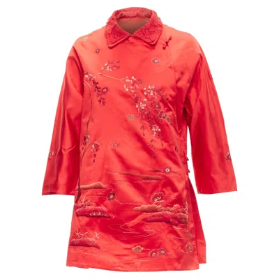 Shiatzy Chen Silk Lace Collar Floral Cloud Embroidery Qipao Top In Red