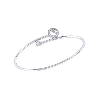 Luvmyjewelry Half Moon Star Sterling Silver Diamond Adjustable Bangle In Silver