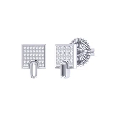 Luvmyjewelry Sidewalk Square Sterling Silver Diamond Stud Earring In Silver
