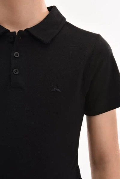 Moustache Black Solid Logo Polo In Black