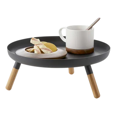 Yamazaki Home Countertop Pedestal Tray, Steel + Wood, Supports 3.3 Pounds, Minimal Assembly In Black