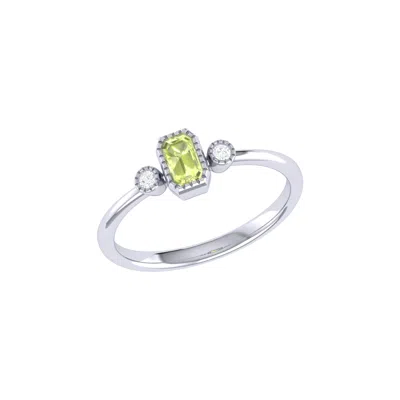 Luvmyjewelry Emerald Cut Peridot & Diamond Birthstone Ring In 14k Gold In Silver