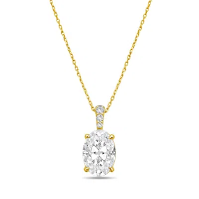 Diana M. 14kt 4cts Lab Grown Diamond Solitaire Pendant, 4 Prong, Diamond Bail, Oval, Def Color, Vs Clarity, E In Yellow