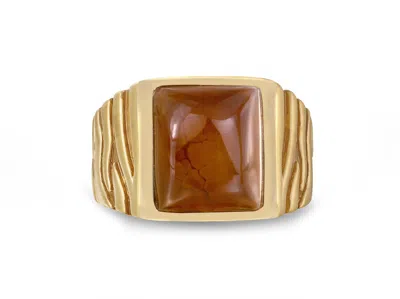 Luvmyjewelry Cracked Agate Sterling Silver Men Signet Ring In Yellow