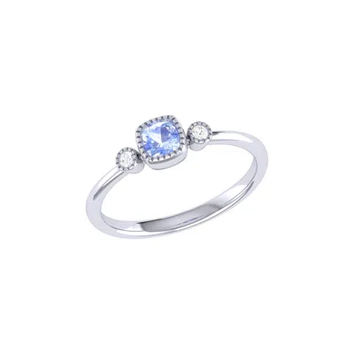 Luvmyjewelry Cushion Cut Tanzanite & Diamond Birthstone Ring In 14k Gold In Silver