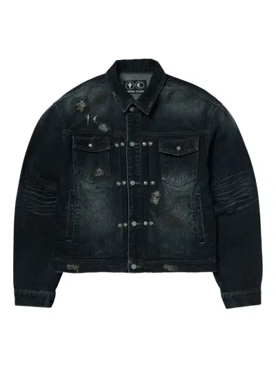 Thug Club Blue Burn Down Denim Jacket In 蓝色