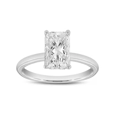 Luvmyjewelry Eman 14k White Gold Radiant Cut Lab Grown Diamond Hidden Halo Engagement Ring In Silver