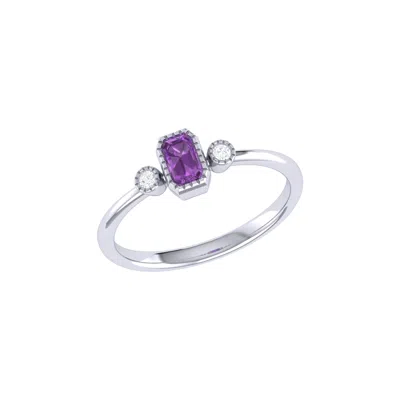 Luvmyjewelry Emerald Cut Amethyst & Diamond Birthstone Ring In 14k Gold In Silver