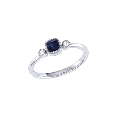 Luvmyjewelry Cushion Cut Sapphire & Diamond Birthstone Ring In 14k Gold In Silver