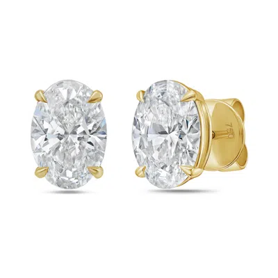 Diana M. 14kt 4ct Lab Grown 4 Prong Studs Oval Cut, Def Color, Vs Clarity, Excellent Cut In Yellow