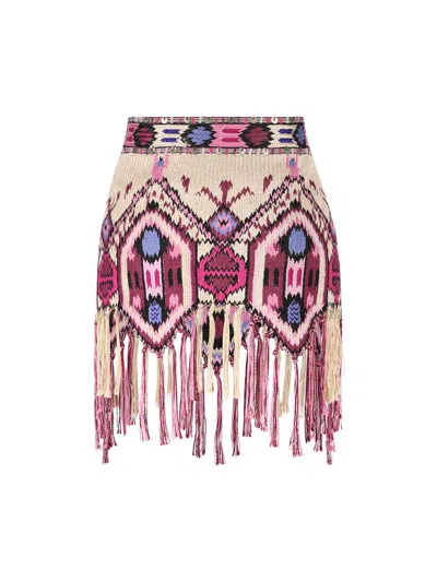 Isabel Marant Yolana Fringed Sequin-embellished Jacquard-knit Cotton Mini Skirt In Orange