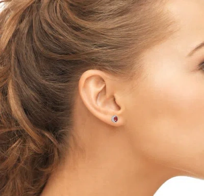 Donatello Gian Sterling Silver Created Ruby Halo Studs In Red