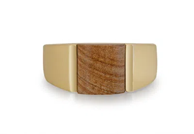 Luvmyjewelry Wood Jasper Sterling Silver Men Signet Ring In Yellow
