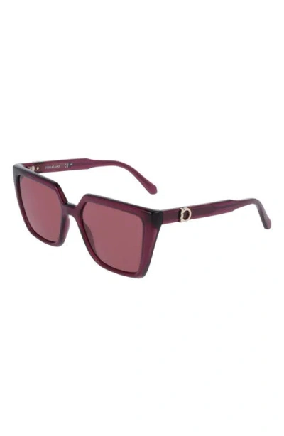 Ferragamo 54mm Modified Rectangular Sunglasses In Transparent Burgundy