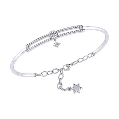 Luvmyjewelry Full Moon North Star Diamond Bangle In Sterling Silver In Silver