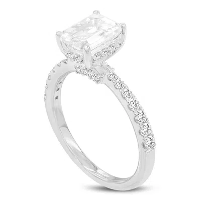 Luvmyjewelry Amara 14k White Gold Emerald Cut Hidden Halo Lab Grown Diamond Engagement Ring In Silver
