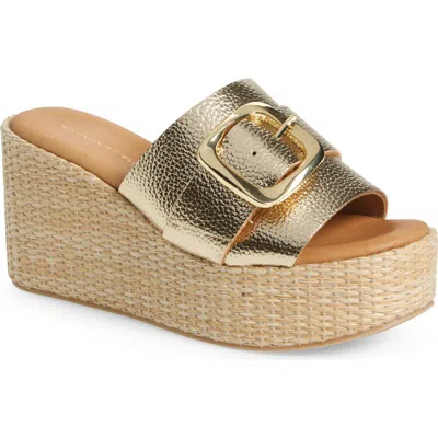 Chocolat Blu Jana Platform Wedge Slide Sandal In Gold Leather