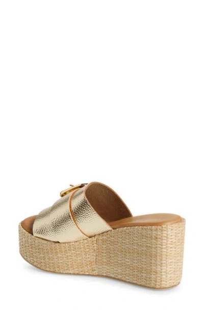 Chocolat Blu Jana Platform Wedge Slide Sandal In Gold Leather