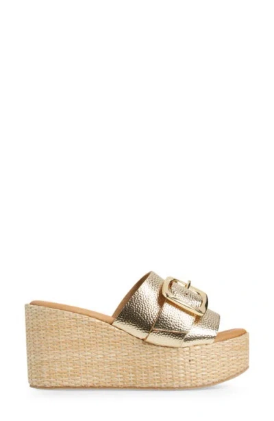 Chocolat Blu Jana Platform Wedge Slide Sandal In Gold Leather