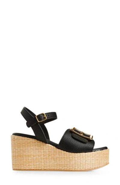 Chocolat Blu Jenis Ankle Strap Platform Wedge Sandal In Black Leather