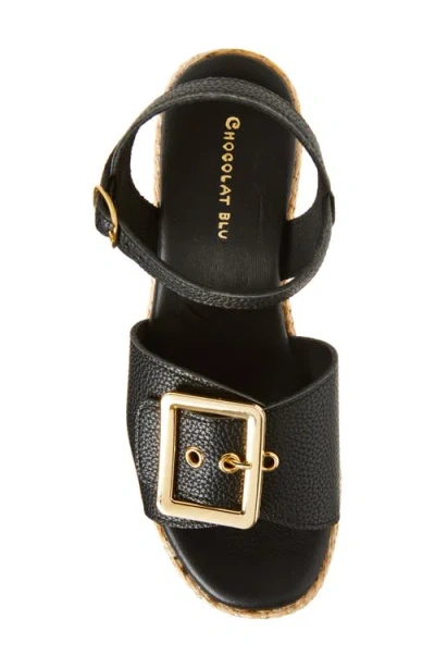 Chocolat Blu Jenis Ankle Strap Platform Wedge Sandal In Black Leather