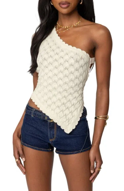 Edikted Codi Asymmetric One-shoulder Open Back Knit Top In Cream