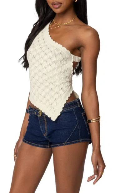 Edikted Codi Asymmetric One-shoulder Open Back Knit Top In Cream