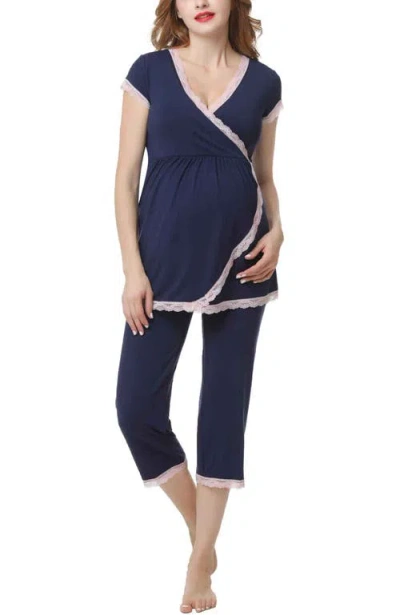 Kimi & Kai Cindy Maternity/nursing  Pajamas Set In Navy