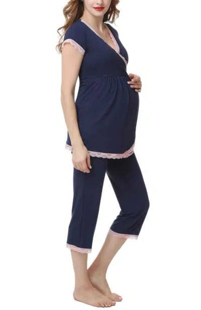 Kimi & Kai Cindy Maternity/nursing  Pajamas Set In Navy