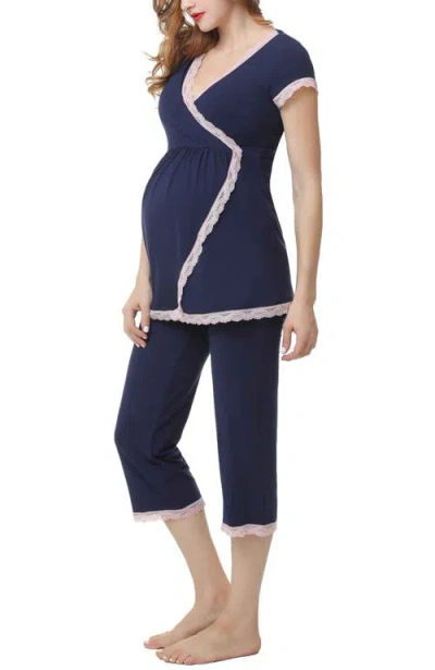Kimi & Kai Cindy Maternity/nursing  Pajamas Set In Navy