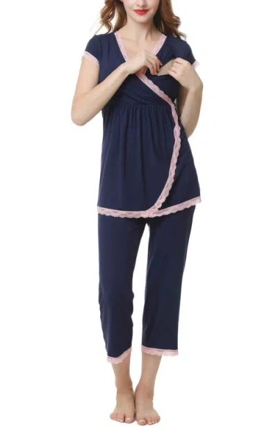 Kimi & Kai Cindy Maternity/nursing  Pajamas Set In Navy