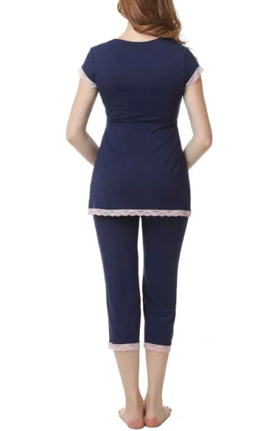 Kimi & Kai Cindy Maternity/nursing  Pajamas Set In Navy