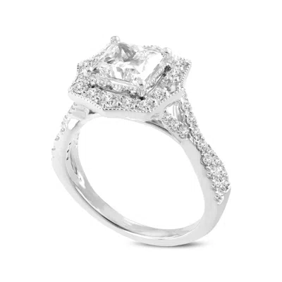 Luvmyjewelry Milena 14k White Gold Princess Cut Lab Grown Diamond Halo Engagement Ring In Silver