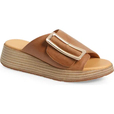 Chocolat Blu Ela Platform Wedge Slide Sandal In Camel Leather